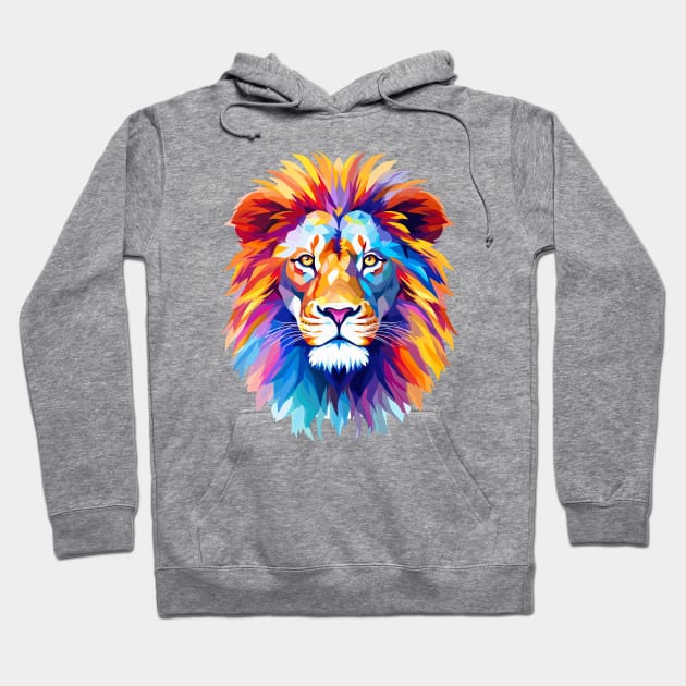 Colorful Geometric Lion: Abstract Polygonal Art Hoodie by AmandaOlsenDesigns